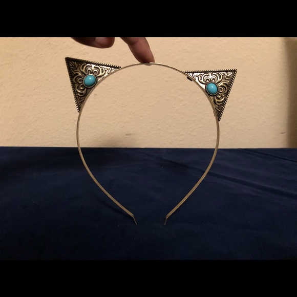Fun Turquoise Adorned Cat Ears Headband - Picture 2 of 3